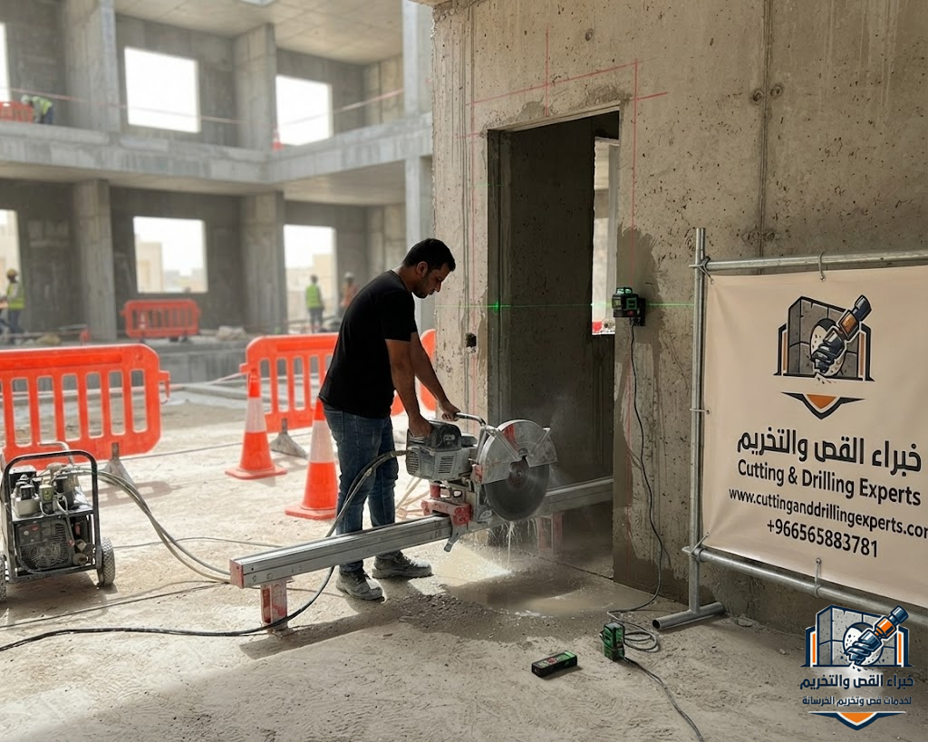 قص فتحات الأبواب والنوافذ والممرات في الجدران الخرسانية بدقة مع تقليل الاهتزاز والتكسير